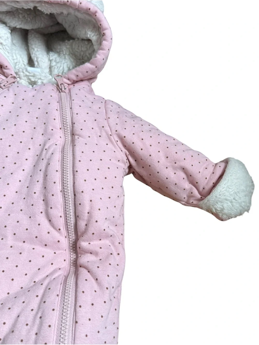 Baby Gap Double Zip Sherpa Fleece Lined One Piece Size 0-3 Months Pink Polka Dot